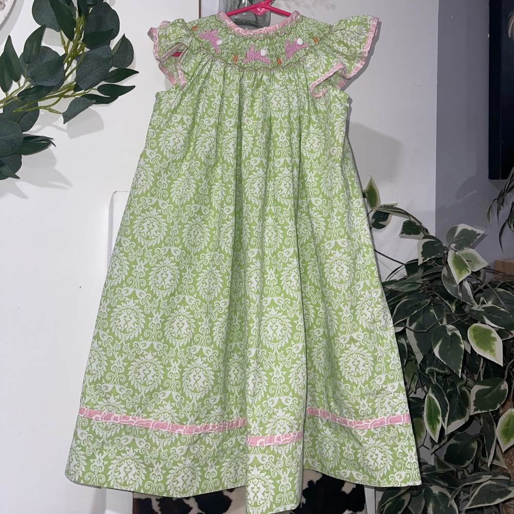 Easter bunny smocked dress shrimp & grits kids size 4t